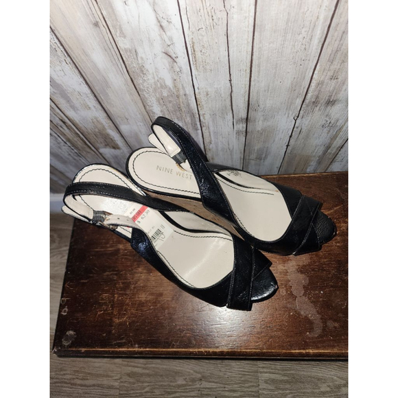 Women's Nine West Black Patent Cork Wedge Sandals Size 10 - Picture 3 of 10